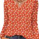 Zeagoo Long Sleeve Shirts for Women Fall V Neck Tops Casual Dressy Blouse Boho Tunic Business Work Clothes School Outfit (Red, XXXL)