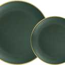 PULOTE 100PCS Green Plastic Plates - Green Disposable Plates With Gold Rim - Include 50 Pieces Dinner 10.25inch,50 Pieces Dessert 7.5inch for Party&Christmas