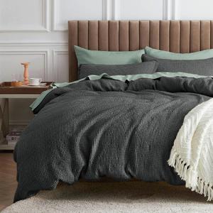 Bedsure Waffle Comforter Set King, Charcoal Soft Cotton Bedding, Waffle Weave Bed Set, 3 Pieces, 1 Comforter (104"x90") and 2 Pillow Shams, Premium Cotton Cover with Polyester Fill for All Seasons (06 - Charcoal)