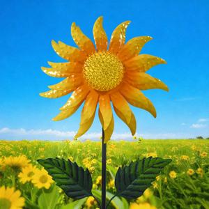 Sunflower Wind Spinner 47 x 11 Inch Metal Kinetic Garden Spinner with Stake, 360 Swivel Wind Sculpture for Yard, Patio, Lawn Outdoor Decor