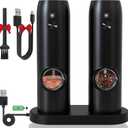 Electric Salt and Pepper Grinder Set - USB Rechargeable,LED Light,Adjustable Coarseness,TEITOP Automatic Pepper and Salt Mill Grinder Set with Charging Base(Black 2 Mills)