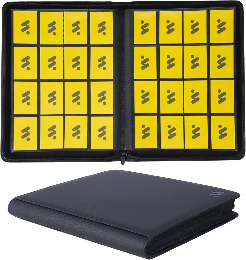 Card Binder 16 Pocket,Trading Card Binder Holds up to 1408 Cards with 44 Sleeves,Zipper Card Holder Album Compatible with TCG/Sports Cards-Black