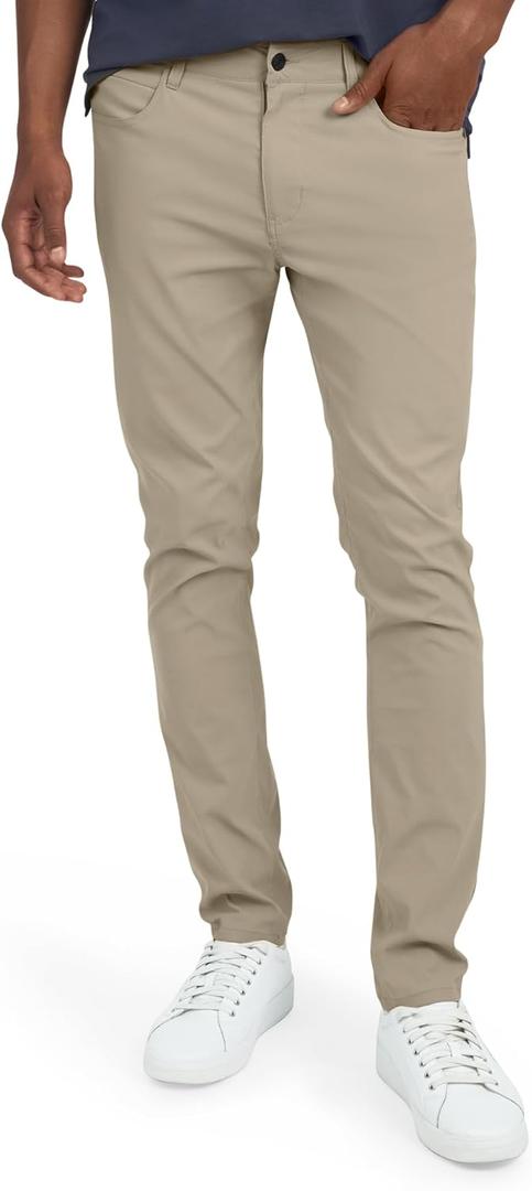 DKNY Mens Lightweight Travel Pants for Men- Skinny Fit Performance Tech Hiking Pants for Men | Business Casual Mens Work Pant (34W x 32L, Khaki)
