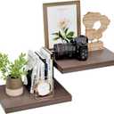 12 Inch Deep Floating Shelves for Wall, Solid Wooden Floating Shelf 16 Inch Long, Rustic Bathroom Shelves Over The Toilet Set of 2, Live Edge Shelf with Invisible Brackets for Home Decor