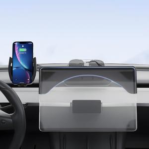 Premium Tesla Phone Mount & Holder for Model Y Juniper (2025-2026+15.4inch) & Model 3 Highland (2024+),Snap-On Screen Clip with Scratch-Free Felt Base, Solid Alloy Arm