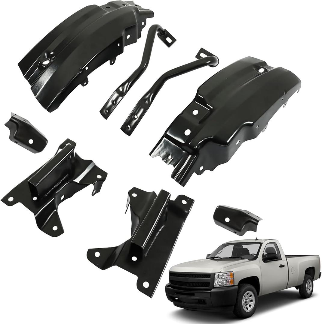 munirater 8Pcs Front Bumper Brace Bracket Steel Black Replacement for 2007-2013 Silverado 1500 GM1066180 GM1067180 GM1066179 GM1067179 GM1042107 GM1043107 GM1004148 GM1005148