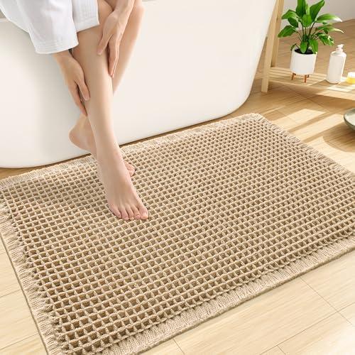 Smiry Waffle Bath Mat 32x20, Extra Soft Absorbent Bathroom Rugs, Non Slip Machine Washable Quick Dry Bath Rugs for Bathroom Floor, Tub, Shower, Home Decor Accessories, Brown