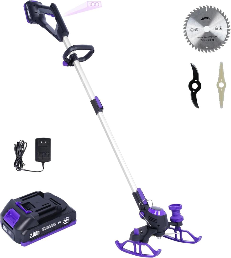YardEz Cordless Weed Wacker with Brushless Motor - 5.2lbs Lightweight 3-in-1 Edger for Small Yards, 60Min Runtime & Fast Charge (2.5Ah Battery and Charger Included)