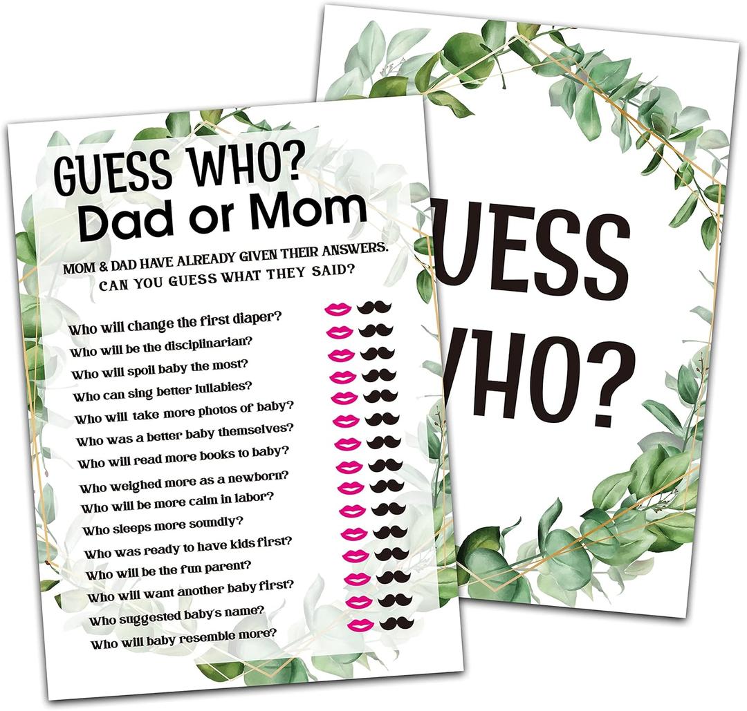 Baby Shower Game Cards, Find Who Dad or Mom Game, Tropical Jungle Theme Party Games, Set of 30 (Green007)
