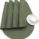 SHACOS Round Placemats Set of 6 Washable 15 inch Round Table Mats Cotton Polyester Woven Braided Place Mats for Dining Table (Olive Green, 6)