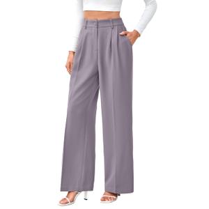 FUNYYZO Wide Leg Dress Pants for Women Work Slacks Business Casual Outfits (Purple, XL)