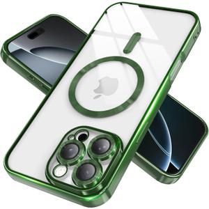 IAIYOXI Magnetic Clear Case for iPhone 17 Pro Max with Full Camera Lens Protection,Compatible with MagSafe,Plating Soft TPU Phone Case,Anti-Scratch Shockproof Slim Cover for Women Gilrs Men - Green