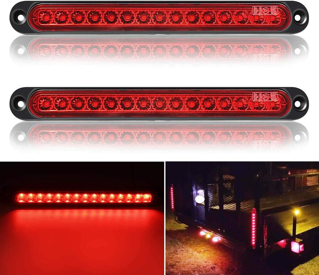 2 Pack 10" 15 LED Trailer Brake Tail Light Bar Stop Turn Tail Lights Assembly Identification Clearance Strip Red Light Waterproof for Truck RV UTV ATV Duty Marine Boats Trucks Pickups