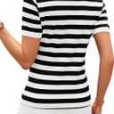 LilyCoco Womens Striped Shirt Fitted Collared Neck Short Sleeve T Shirt Black and White Medium (M)