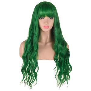 Long Wavy Green Wig with Bangs | Heat Resistant Synthetic Hair Wigs for Women Halloween Costume Cosplay Party