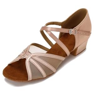 CLEECLI Ballroom Dance Shoes Low Heel Women Salsa Latin Dancing Shoes 1.5 Inch Heel ZB14(8.5,Nude)