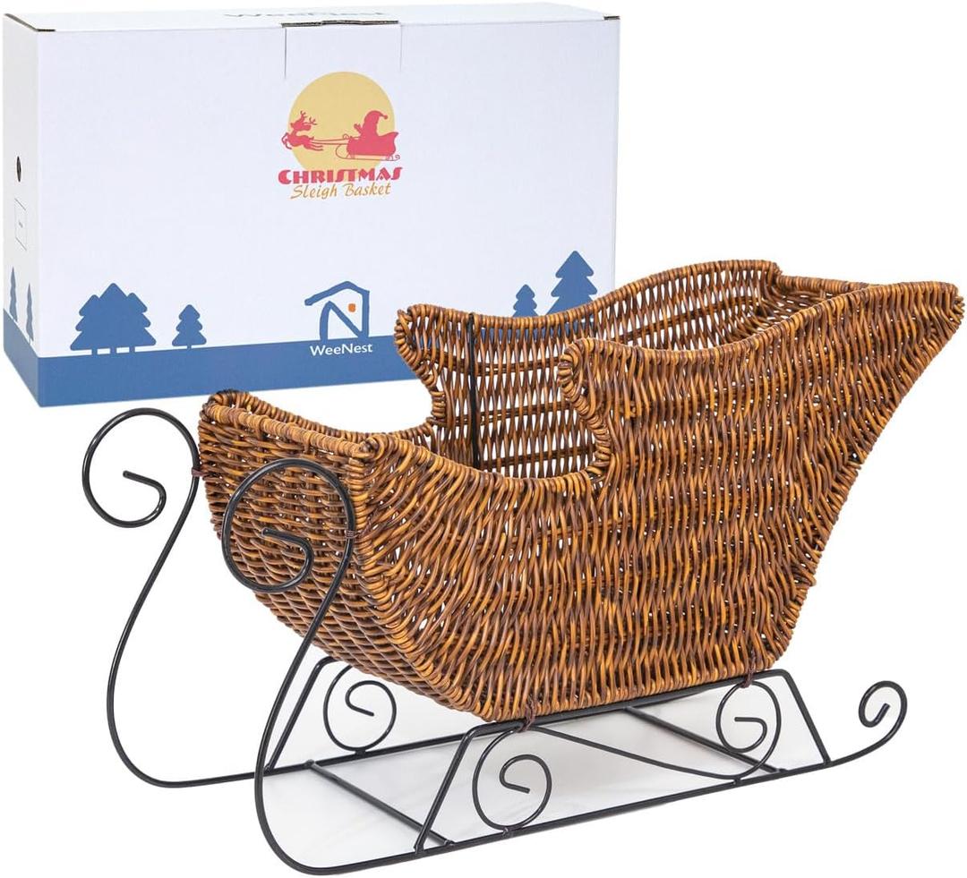 Christmas Sleigh Basket, Gift Basket, Christmas Decorations, Holiday Decor, Sled Ornament, Resin Wicker, Toffee