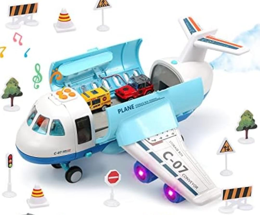 Toy Airplane with Smoke, Lights & Sounds, Friction Powered Plane Toy for Kids, Boys and Girls
