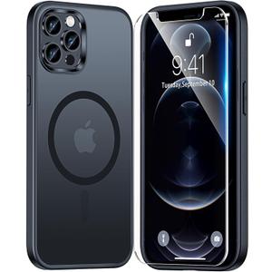 TAURI for iPhone 12 Pro Max Case, Compatible with Magsafe, [Military-Grade Protection] with 2X Screen Protectors, Slim Matte Case for iPhone 12 Pro Max, Frosted Black, 6.7"