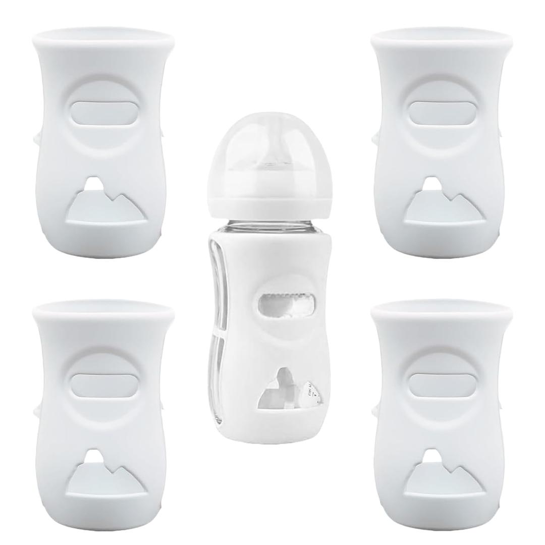 4 Pack Silicone Sleeves for Avent Natural Glass Baby Bottles, Anti Breakage Baby Bottle Holder, Compatible with Philips Avent Glass Natural Baby Bottle, BPA Free (White, 8 OZ)