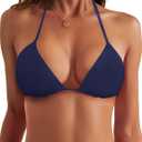 Women's Triangle Bikini Tops String Sexy Halter Push Up Padded Swimsuit Top (Medium, Navy)
