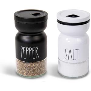 4oz Salt and Pepper Shaker Set with 4 Adjustable Pour Settings, Easy Refill Glass Shakers, Farmhouse Style for Kitchen, Dining Table, BBQ, RV & Camping