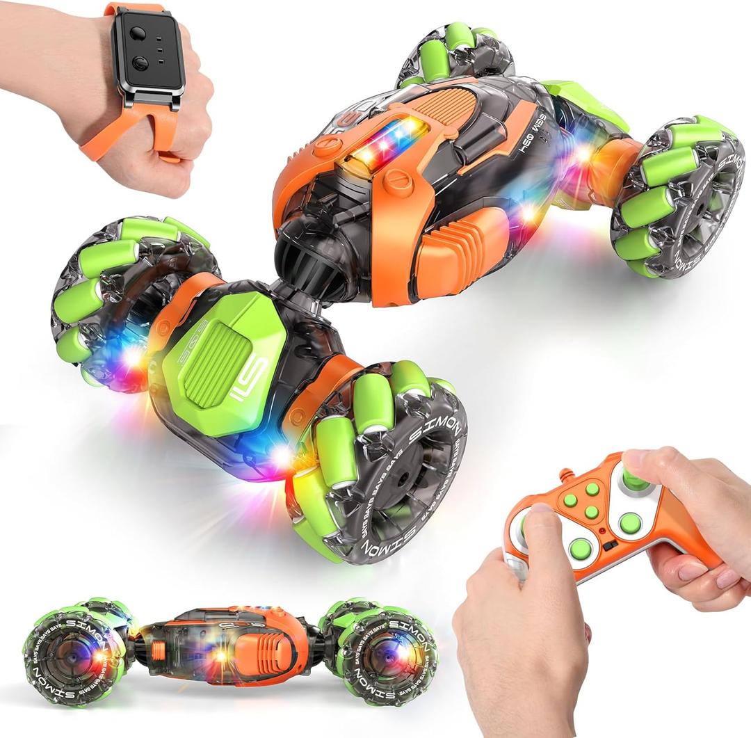 Nicella Remote Control Car, RC Toys Gifts for 6 7 8 9 10 11 12 Year Old Boys Girls - 360 Rotating 4WD Gesture Sensing RC Sunt Car with Lights & Music - Cool Birthday Gifts for Kids (Orange/Green)