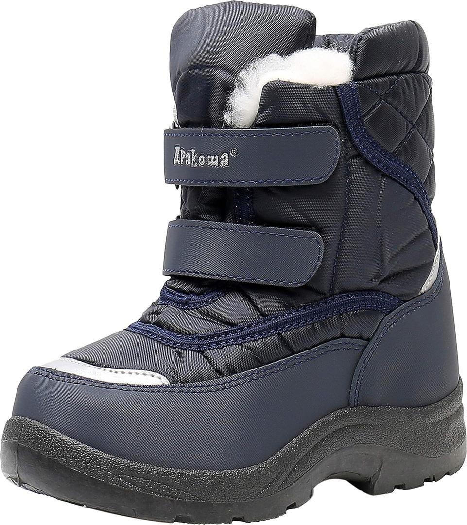 Apakowa Kid's Boys Girls Winter Snow Boots (5 Toddler) (Navy-h3305)