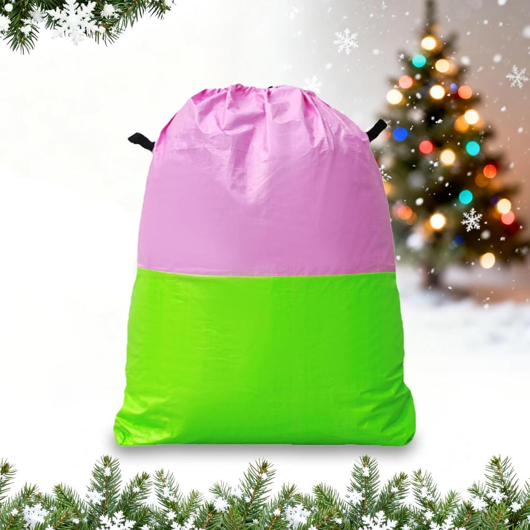 2 x Water-Resistant Gift Bags Storage Bags with 2 Handles Reusable Big Bags, Party Supplies, New Year Celebration,39" x 47",Pink+Green