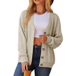 Womens V Neck Cardigan Sweaters Trendy Long Sleeve Button Up Business Casual Fall Sweater Tops 2026 (Beige, M)