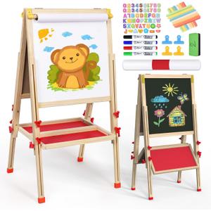 Joyooss Art Easel for Kids Easel, Foldable Toddler Easel for Painting Double Sided Whiteboard & Chalkboard, Standing Drawing Board with Paper Roll Children Easel for Kids Ages 2-4 4-8 8-12, 25.2 x 2.56 x 37.89 inches