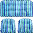 3 Pcs Wicker Chair Outdoor Cushion for Furniture, 1 Loveseat Seat and 2 U-Shape Cushion for Patio Furniture (Blue Stripes), 44 x 19 x 4 inches
