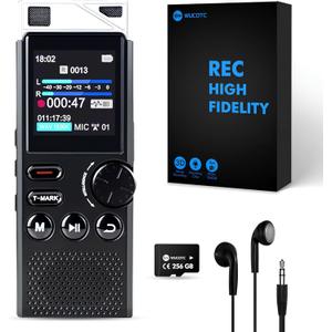 Professional 264GB WUCOTC Digital Voice Recorder - Voice Activated Recorder for Lectures Meetings - 18000 Hours Recording Device with Playback, MP3 Player, Password Protection, Variable Speed, Black