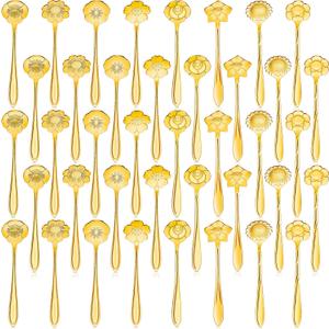 Eboot 40 Pcs Gold Flower Teaspoon Stainless Steel Tea Party Spoons Mini Cute Teaspoon Stirring Coffee Sugar Drink Demitasse Espresso Spoons for Bridal Shower Wedding Party Favors Decorations