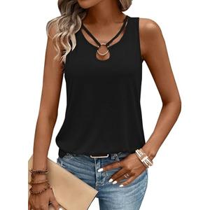 LOLONG Black Tank Top Woman Summer Sleeveless Ribbed Knit Sexy Shirts Ladies Casual Solid Cut Out Ring Keyhole Neck Tanks Large, Black  LOLONG Black Tank Top Woman Summer Sleeveless Ribbed Knit Sexy Shirts Ladies Casual Solid Cut Out Ring Keyhole Neck Tanks Large, Black