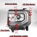 GMC Sierra 1500 Headlight Assembly 2016 2017 2018 Xenon Head Light with LED DRL Turn Signal Light Chrome Housing Clear Lens Left Driver Side GM2502453 84568272