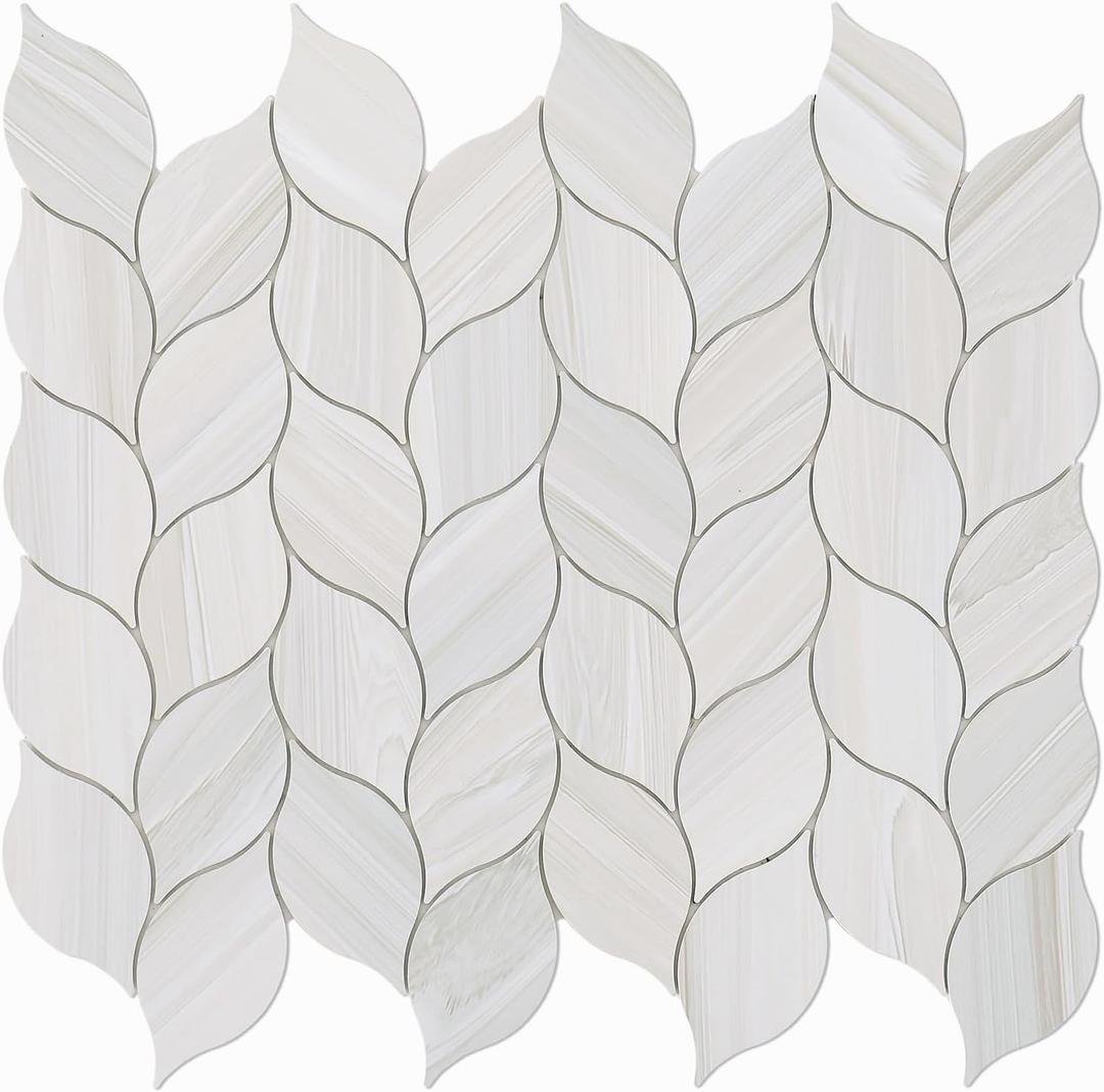 Tilingview 10-Sheet Peel and Stick Backsplash Tile for Kitchen, Self-Adhesive Mosaic Glossy Leaf Stick on Wall Tile with Gaps (Leaf Beige)