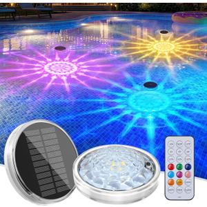 Floating-Solar-Pool-Lights 2 Pack, RGBWW 12 Lighting Modes, 3 Dimming & Timing IP68 Waterproof with Remote Control, Solar Floating Pool Lights for Above Ground Pools Inground Pools Accessories Bathtub