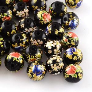 PH PandaHall 20Pcs 12mm Flower Pattern Glass Round Beads Colored Drawing Flower Picture Beads Black Mixed Model Spacer Beads for DIY Jewelry Making