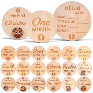 Monthly Baby Milestone Cards - 11 Wooden Discs, 20 Milestones - Baby Monthly Milestone Signs, My First Holiday Milestones & Hello World  Gender Neutral Baby Gifts (First Celebrations)