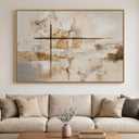 Extra Large Framed Neutral Beige Abstract Wall Art, Horizontal 60x40 In
