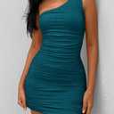 PRETTYGARDEN Off One Shoulder Dresses for Women 2026 Summer Ruched Cocktail Party Bodycon Spring Mini Short Dress (S)