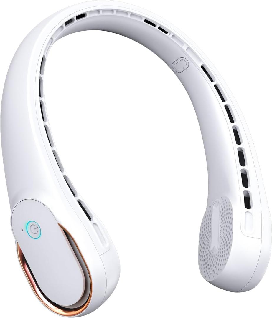 FrSara Neck Fan, Portable Personal Fan Strong Wind, 4000mAh, Air Volume,360 Cooling, No Hair Twisting, Air Volume On 2 Sides, Non-Slip, Quick Charge, Long Use Time, Birthday Gift for Women, Dad, Men (White)