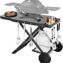 Upgraded Portable Grill Cart for Weber Q1200, Q1000, Q2200, Q2000, Q2400, Foldable Cart for Weber Q Series Gas Grills, Outdoor BBQ Stand with Propane Tank Holder for Travel and Camping
