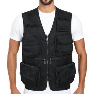 LISUHEPEAL Men’s Fishing Vest Summer Outdoor Work Safari Travel Photo Vest with Multi Pockets (818-Black, M)