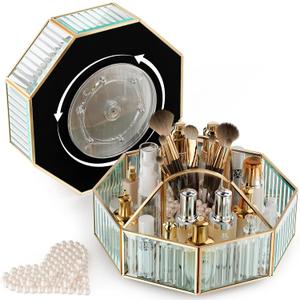 360 Rotating Makeup Organizer Spinning Vanity Organizer with Makeup Brush Holder for Countertop, Bathroom Storage, Skincare, Perfume & Cosmetic Organizer for Vanity (Clear)