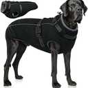 PUMYPOREITY Dog Jackets for Large Dogs, Warm Dog Winter Coat with Harness Built in, Fleece Jacket with Back Zipper, Cold Weather Coats for Outdoor, Waterproof & Windproof Pet Snowsuit, Black, XL
