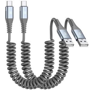 Coiled USB C Cable 2pack 3.3ft, USB A to USB C Cable for Car, Fast Charger Cord for iPhone 17 16 15 Pro Max Plus Samsung Galaxy S26 S25 S24 S23 S22 S21 S20 Note 20 10 9 Flip A54 A15 A14 Pixel LG Moto