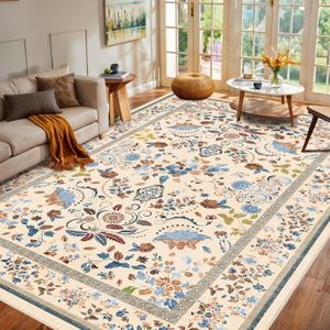 Washable Rugs 6x8 Floral Area Rug - Boho Floral Carpet for Living Room Bedroom Dining Room Kids Playroom Home Decor Non Slip Carpet (Multi 38)