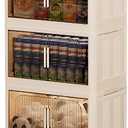 Stackable Organizer Drawers with Wheels, Foldable Plastic Storage Bins for Clothes/Dorm Room Double Door Cream Rolling Cabinet Height (Reinforce Stripe: 3 Clear, 19.8"D x 11.8"W x 31.1"H)